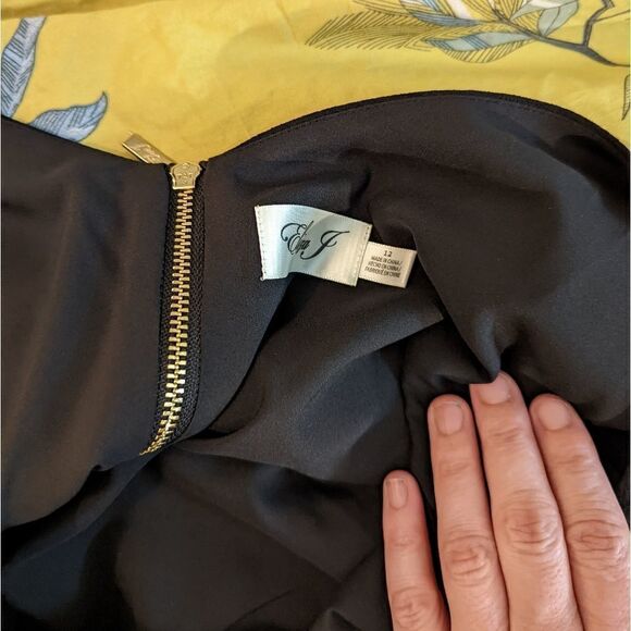 ELIZA j elegant lbd sz 12 high lo knee length black a line scoop neck nwt - Picture 4 of 7